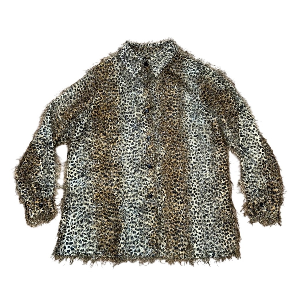 Vintage Ashley Stewart Leopard Print Fuzzy Eyelash Shirt funky button down 16W